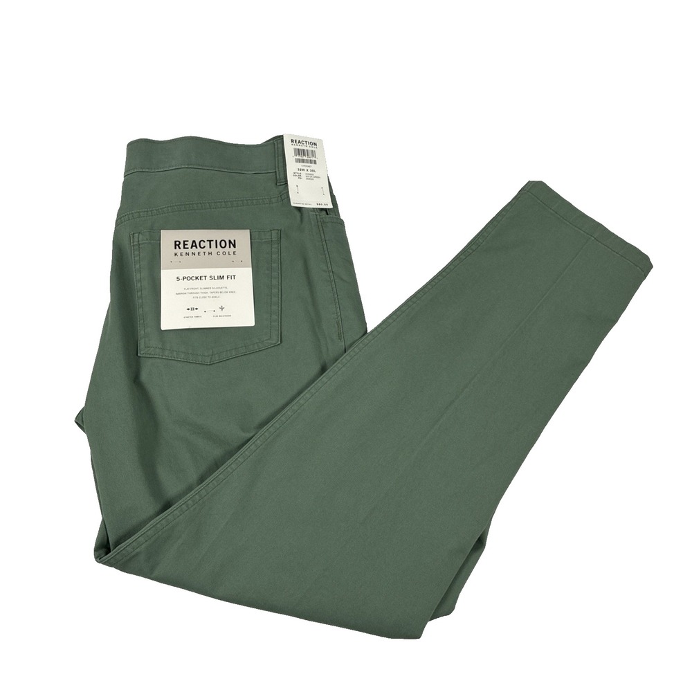 New Mens Kenneth Cole Reaction 5 Pocket Slim Chino Pants Size 32x30 NWT Green